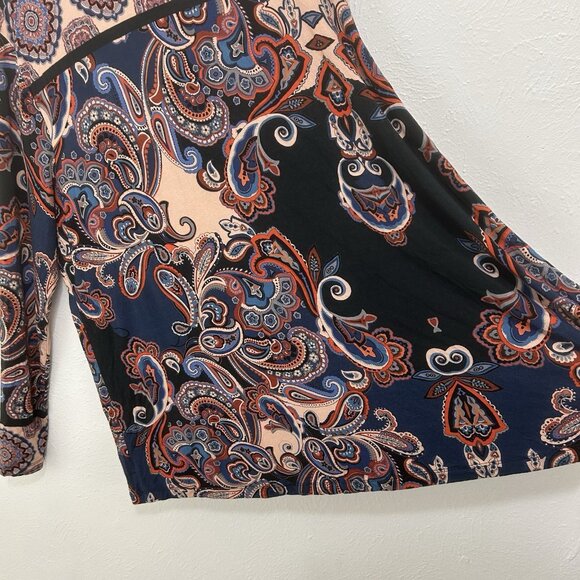 Johnny Was Polo Top Size 2X Fall Paisley Long Sleeve Swing V-Neck Colorful Boho - Picture 6 of 8